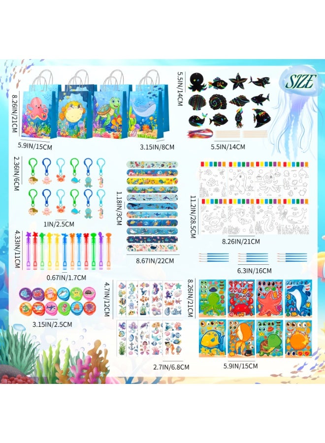 FRUITFUL PARTY Ocean Party Favors for 12 Guests, 120pcs Under the Sea Birthday Party Favor Set with Gift Bags, Stickers, Keychains, Slap Bracelets, Bubble Wands, Tattoos & DIY Art – Under the Sea Party Decoration Supplies - Image 2